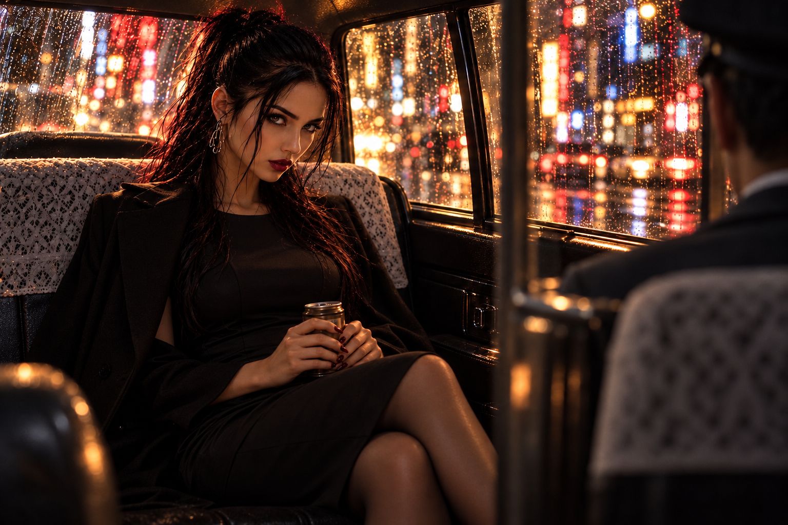 Yami auf dem Rücksitz von Ken'ichis Taxi, eine heiße Kaffeedose in den Händen