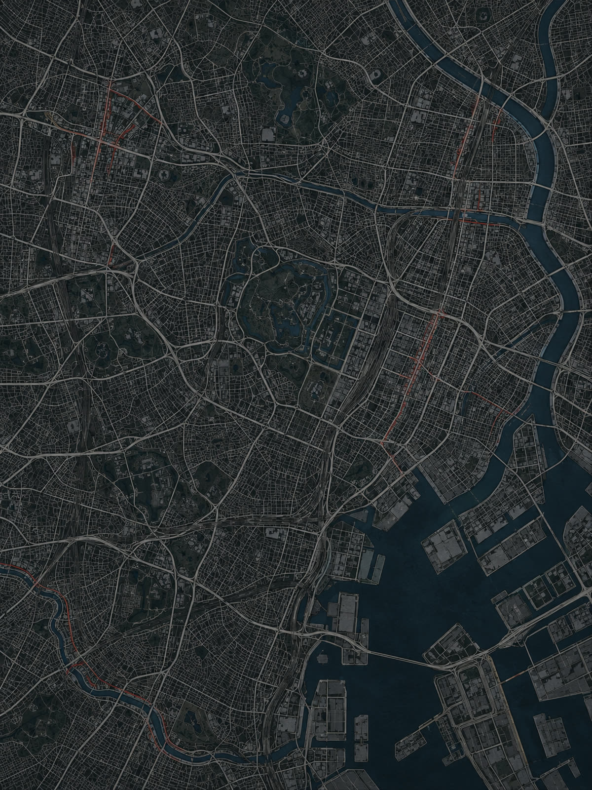 Gezeichnete Nachtkarte des zentralen Tokyo